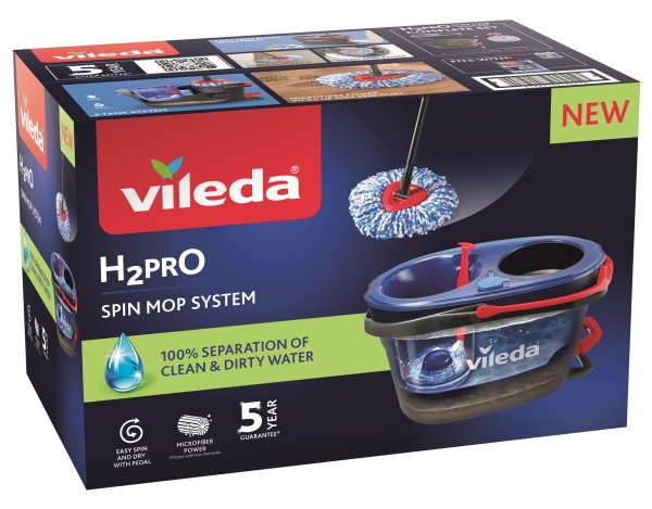 Vileda H2PrO Spin Mop Set, floor wiper black/red, with dual tank system and telescopic handle