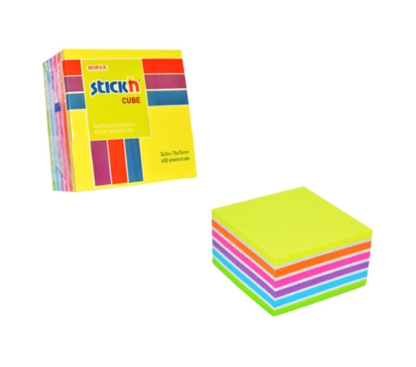 Självhäftande notislappar i kub, mix 7 färger neon och pastell | Skrivare - Skrivarpapper | GameStuff