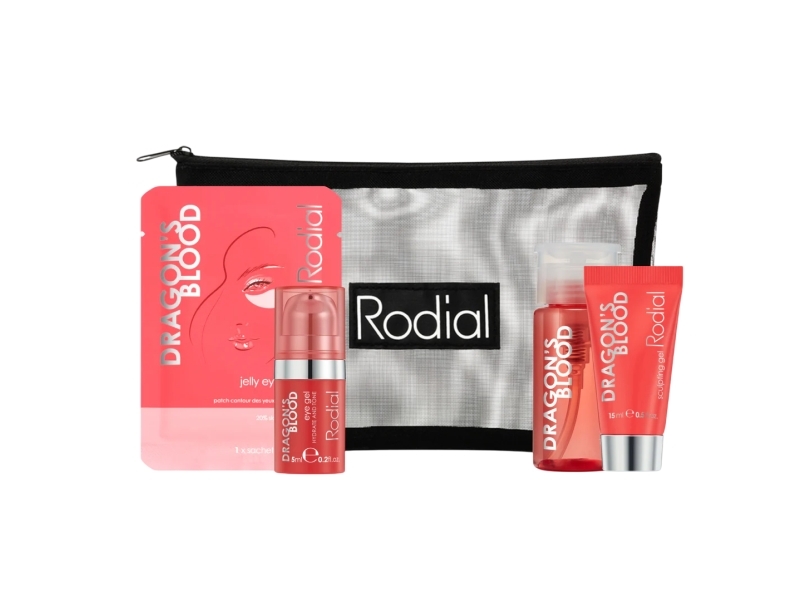 Little Luxuries Kit Set Rodial: Dragon's Blood (Micellar Water), rensende, til alle hudtyper 100 ml + Dragon's Blood (Eye Gel) 15 ml + Dragon's Blood (Refreshes & Hydrates) + Dragon's Blood (Sculpting Gel) til ansigt 15 ml + Dragon's Blood (Hydrating