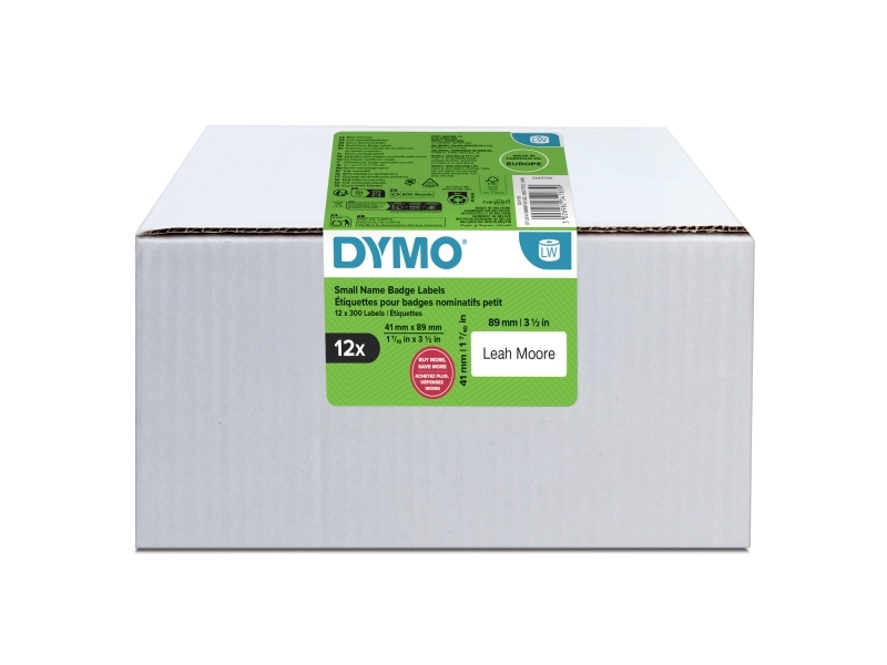 Dymo Lw Badge Small 41 X 89Mm 12 Rolls, Hvid, Selvklæbende Printeretiket, 4,1 Cm, 8,9 Cm, 3600 Stk, 300 Stk