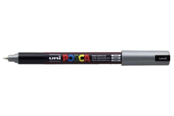 Posca Uni Pc-1Mr, 1 Stk, Sølv, Projektilspids, Sort, Sølv, 0,7 Mm, Vandbaseret Blæk