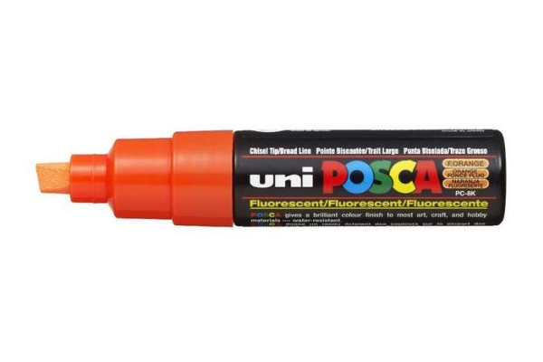 POSCA uni PC-8K, 1 stk, Orange, Mejselspids, Sort, Orange, 8 mm, Vandbaseret blæk