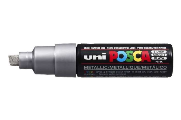 Posca Uni Pc-8K, 1 Stk, Sølv, Mejselspids, Sort, Sølv, 8 Mm, Vandbaseret Blæk