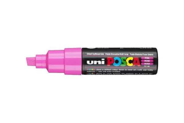 Posca Uni Pc-8K, 1 Stk, Lyserød, Mejselspids, Sort, Lyserød, 8 Mm, Vandbaseret Blæk