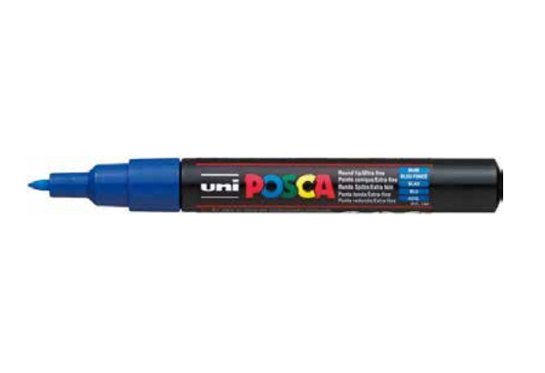 Posca Pc-1Mc, Blå, Flerfarvet, 1 Farver, Ekstra Fin, Vandbaseret Blæk, Projektilspids