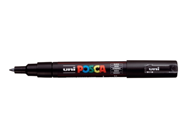 Posca Pc-1Mc, Sort, Flerfarvet, 1 Farver, Ekstra Fin, Vandbaseret Blæk, Projektilspids