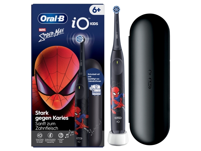Oral-B iO Kids Spiderman, Barn, Roterende tandbørste, Daglig pleje, Sensitiv, Super sensitive, Sort, 2 min, Sort