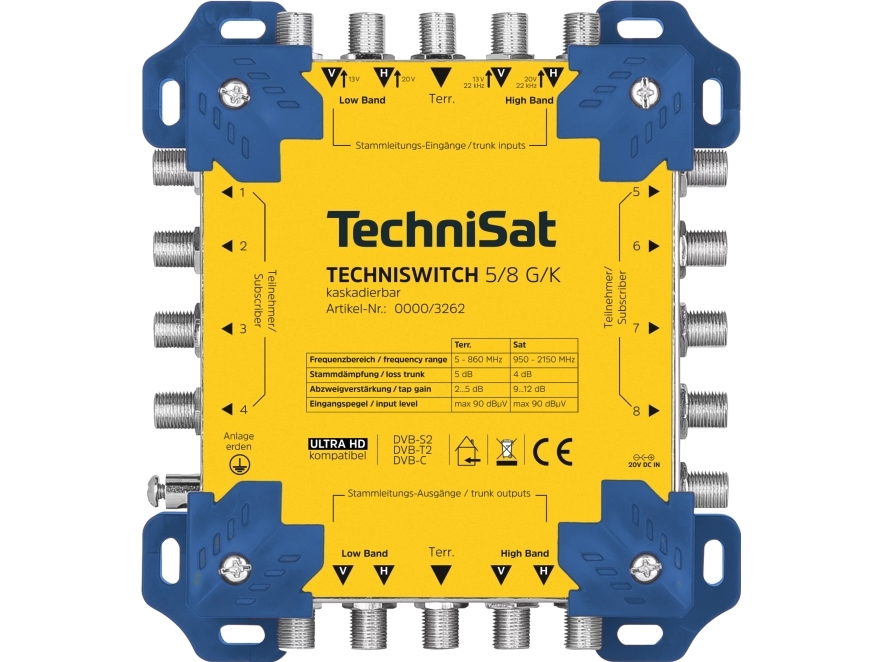 Technisat Techniswitch 5/8 G/K, 5 Eingänge, 8 Ausgänge, 950 - 2150 Mhz, 47 - 862 Mhz, 4 Db, 5 Db