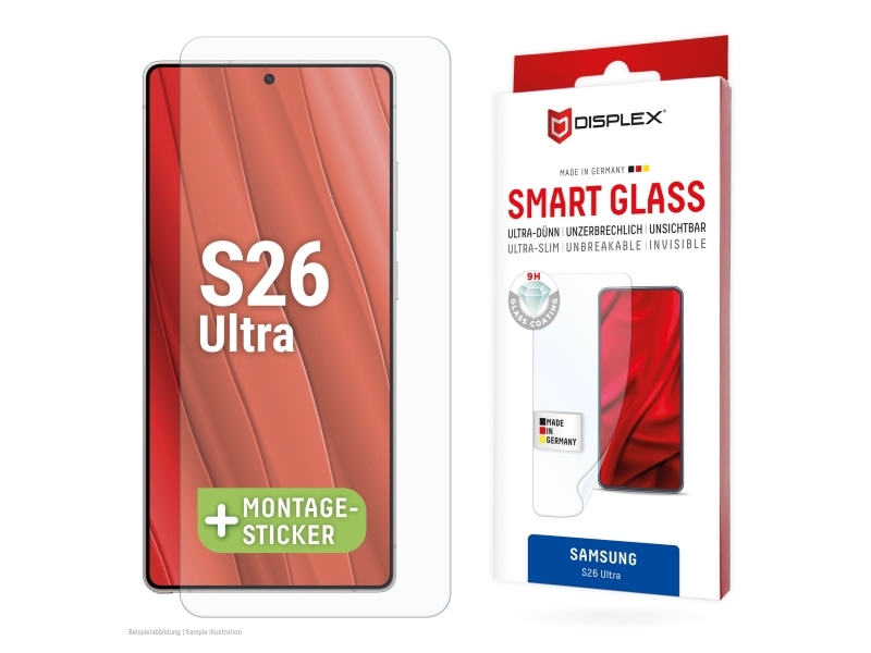 Displex Smart Glass (9H) Für Samsung S26 Ultra,Montagesticker Unzerbrechlich, Samsung, Galaxy S26 Ultra, Trockene Anwendung, Bruchfest, Schmutzabweis