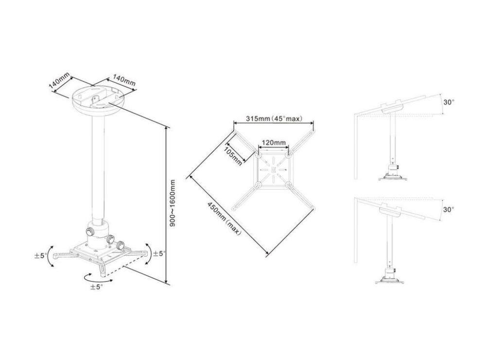Multibrackets M Universal Projector Ceiling Mount 900-1600 With Fine Tune - Monteringssæt (Til Loftmontering) - For Projektor - Aluminium - Hvid - Lo