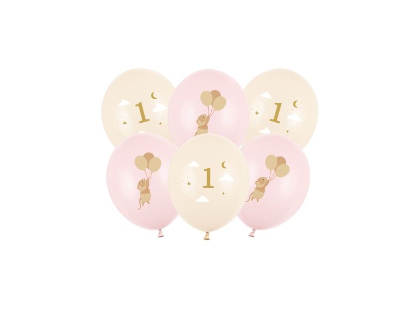 Ballonbuket 1År Lyserød Mus, 6 Stk