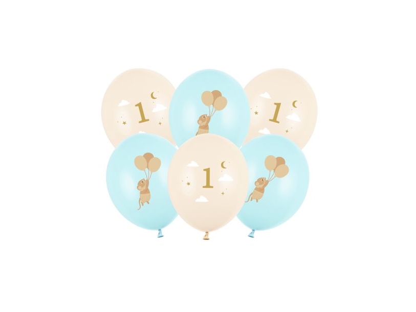 Ballonbuket 1År Lyseblå Mus, 6 Stk