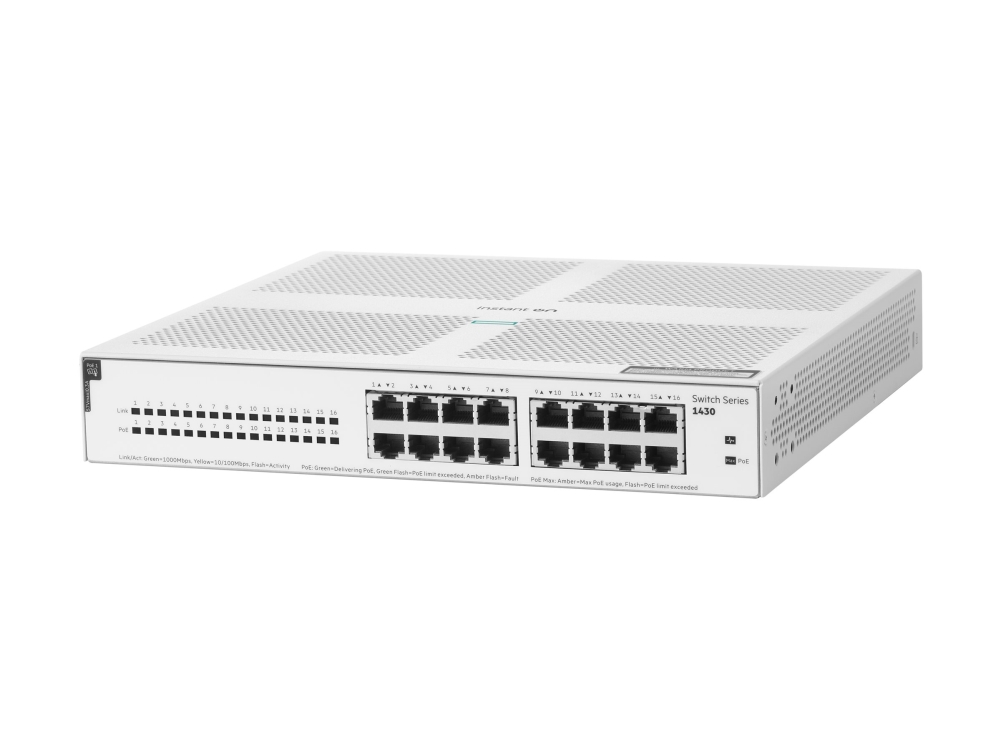 HPE Networking Instant On 1430 16G Class4 PoE 124W Switch - Switch - ohanterad - 16 x 10/100/1000 (PoE Class 4) - skrivbordsmodell, rackmonterbar, väggmonterbar - PoE (124 W) - BTO | Datortillbehör - Nätverk - Switchar | GameStuff