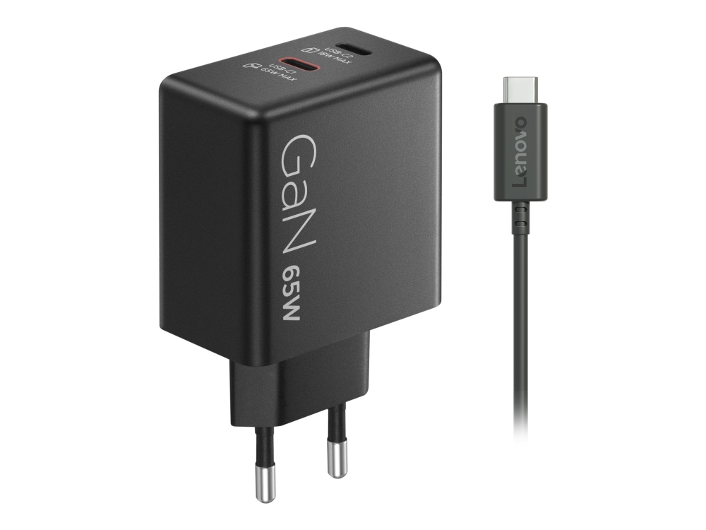 Lenovo Dual - Strømforsyningsadapter - Gan - Ac 100/240 V - 65 Watt - Output-Stikforbindelser: 2 - Sort