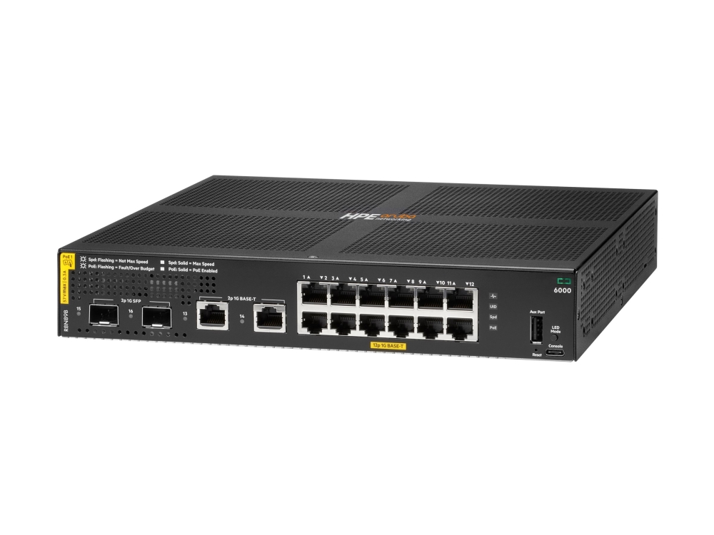 Hpe Aruba Networking Cx 6000 12P 10M/100M/1G Class4 Poe 2P Sfp 1G 139W Switch - Switch - Administreret - 12 X 10/100/1000 (Poe+) + 2 X Gigabit Sfp (U