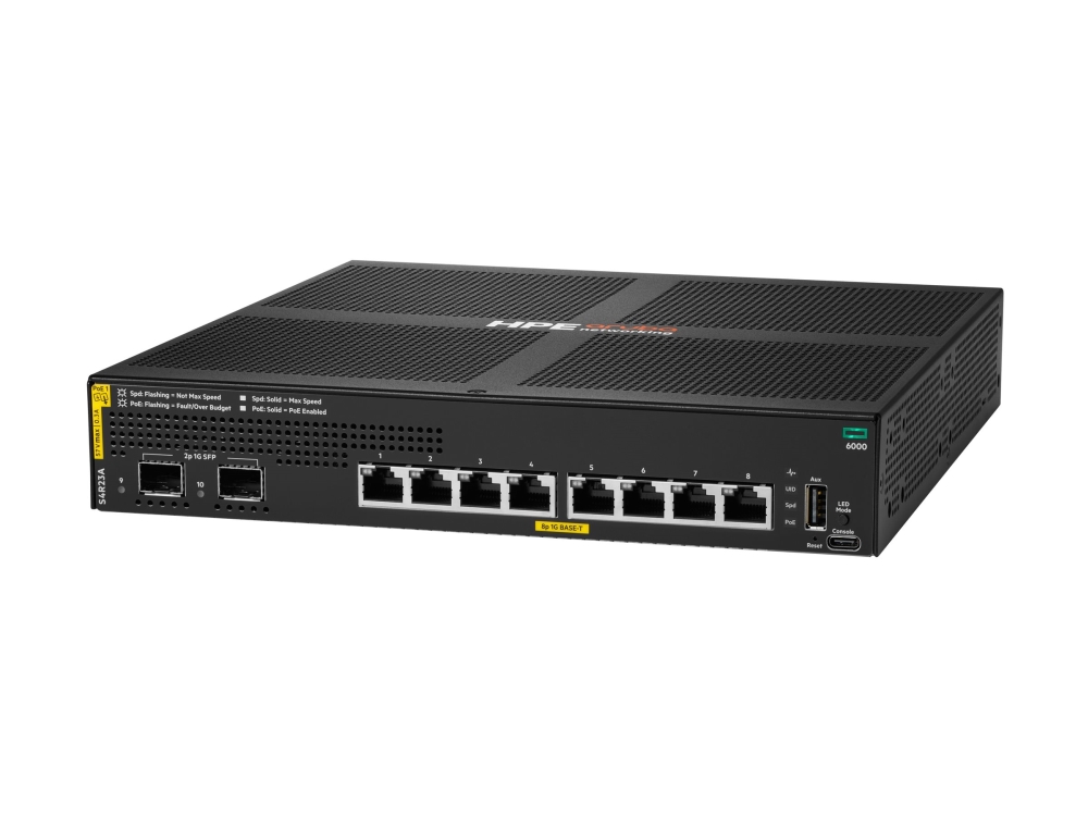 HPE Aruba Networking CX 6000 8p 10M/100M/1G Class4 PoE 2p SFP 1G 67W Switch - Switch - Administreret - 8 x 10/100/1000 (PoE+) + 2 x Gigabit SFP (uplink) - monterbar på stativ, væg-monterbar - PoE+ (67 W) - BTO