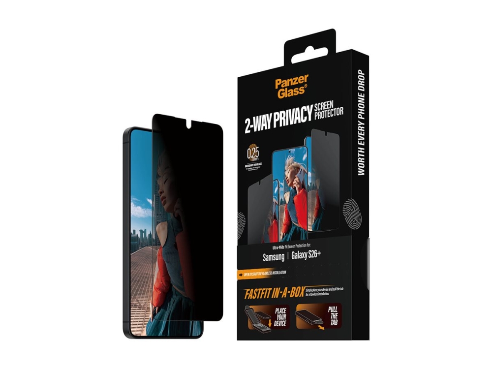 Panzerglass 2-Way Privacy Screen Protector Samsung Galaxy S26+ | Ultra-Wide Fit W. Fastfit In-A-Box, Samsung, Samsung - Galaxy S26+, Dry Applicatio