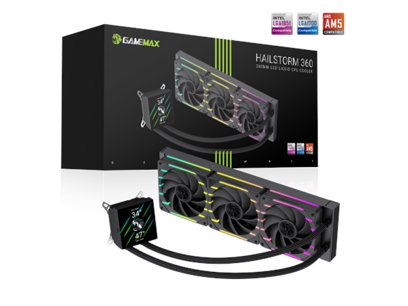 Gamemax Cpu Liquid Cooler | Hailstorm 360 Lcd Bk | Juodas