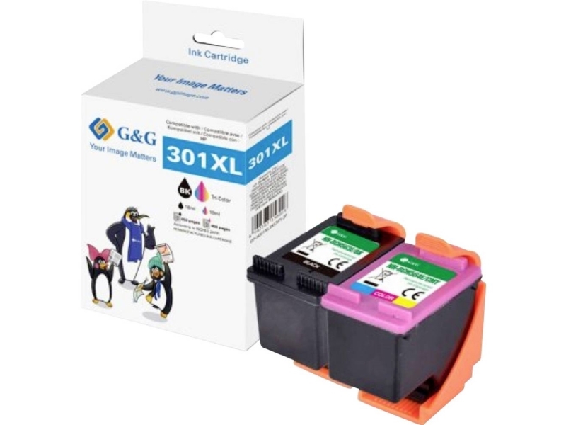 G&G Blæk Kompatibel Sort, Farve Gp-H301xlbkcmy-2P