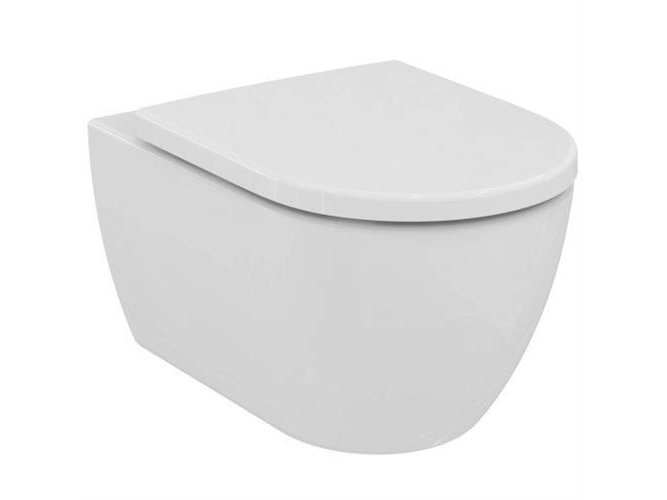 IDEAL STANDARD ELLISSE | Væghængt toilet Sampak 365x545x390 mm i hvid, Horisontalt udløb | Rimless, Soft close sæde