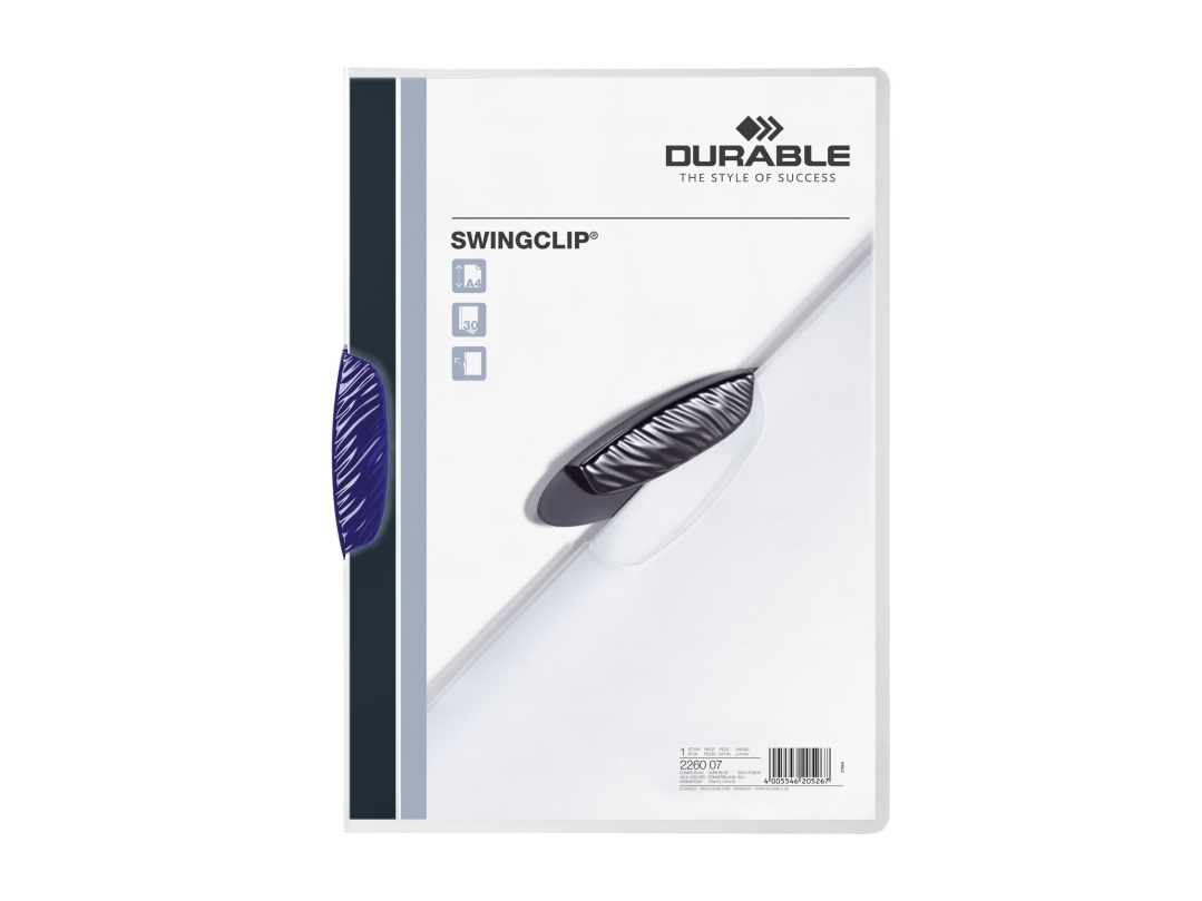 Durable Swingclip, tummansininen, Polypropeeni (PP), 30 arkkia, A4, 25 kpl