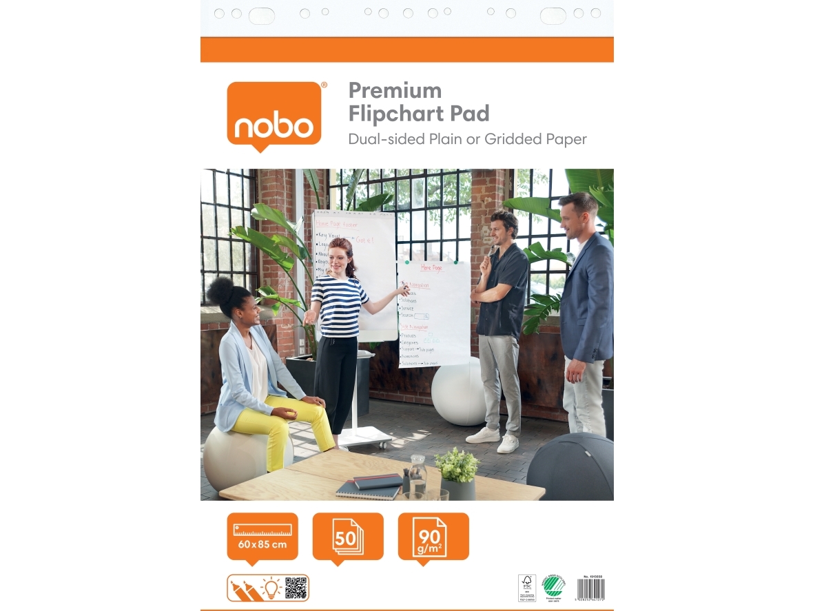 Nobo Premium flipoverblok 60x85 cm, dobbeltsidet blankt eller kvadreret papir, 50 ark, 90g, 2-pak, fladt pakket - (2 stk.)