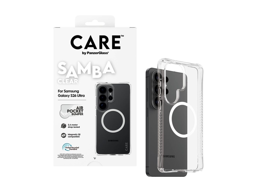 Care By Panzerglass Samba Case Transparent Mit Weiss Qi Samsung Galaxy S26 Ultra