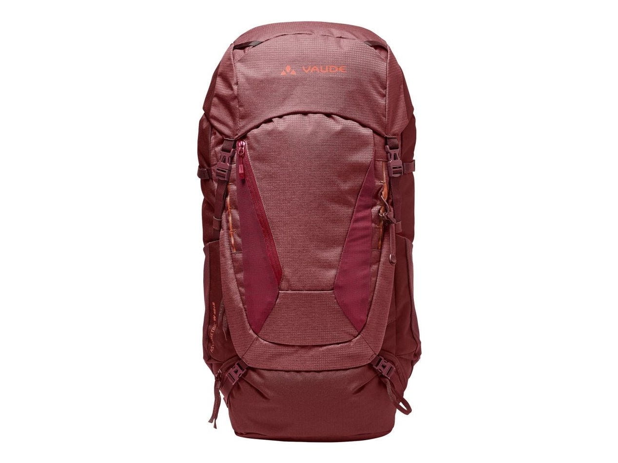 Vaude Asymmetric 48+8, Intern Ramme, Front, Bjergbestigning, Vandring, Vandring, Kirsebær (Frugt), Hunstik, Polyester, Polyurethan (Pu)