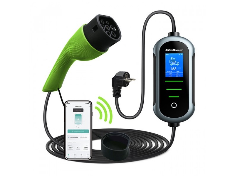 Qoltec Mobil EV-laddare med justerbar 2in1 Type2 3,5kW 230V Wi-fi TUYA SMART LIFE LCD Bärbar 5m | Bilvård & Biltillbehör - Garage utrustning - Laddningsställ & Laddkablar | GameStuff