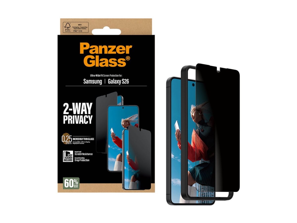 Panzerglass - Skærmbeskytter For Mobiltelefon - Ultrabred Pasform Med Easyaligner - Glas - Med Fortrolighedsfilter - 2-Vejs - Rammefarve Sort - For S