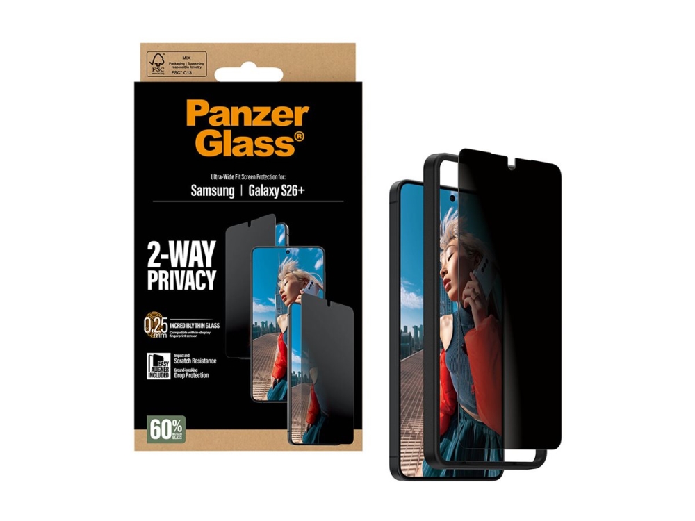 PanzerGlass - Skärmskydd för mobiltelefon - ultrabred passning med EasyAligner - glas - med sekretessfilter - 2-vägs - ramfärg svart - för Samsung Galaxy S26+ | Tele & GPS - Mobil tillbehör - Skärmskydd | GameStuff
