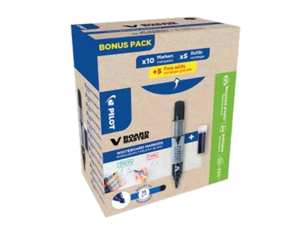 Whiteboardmarker Pilot V-Board Master Green Pack blå 10 stk. + 10 refills