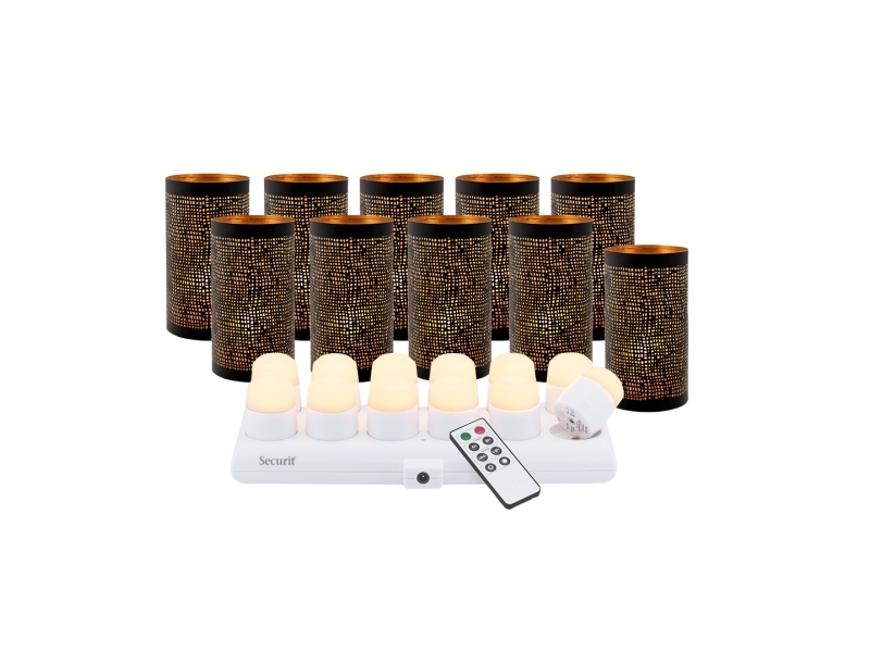 Securit Set 12 Stk. Ibiza Metallhalter Und Led-Teelicht, Weißes Licht