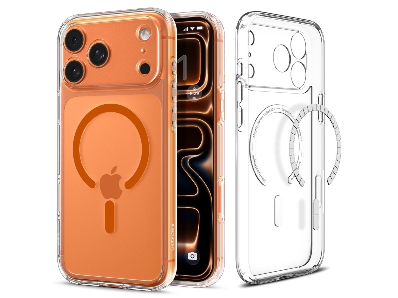 Spigen Ultra Hybrid (Magfit), Cover, Apple, Iphone 17 Pro Max, 17,5 Cm (6.9"), Orange, Transparent