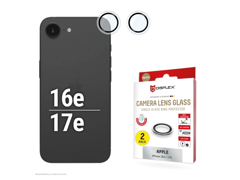 Displex 02124, Apple, Iphone 16E, Støvresistent, Slagbestandig, Ridseresistent, Sort, Transparent, 2 Stk
