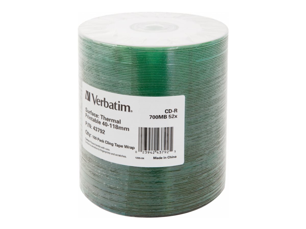 Verbatim - 100 x CD-R - 700 MB 52x - vit - bred yta utskrivbar med termotryck - Tegel | Datorkomponenter - Hårddisk & Lagring - Lagringsmedia | GameStuff