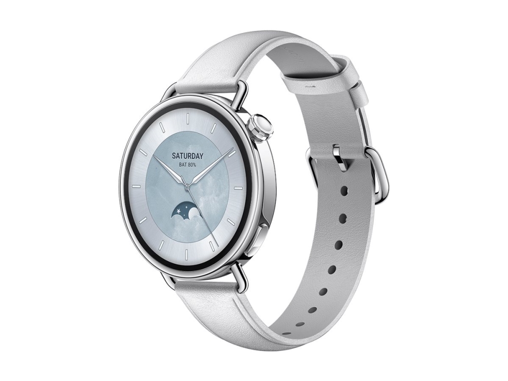 Xiaomi Watch S4 - 41 mm - smart klocka med rem - l&auml;der - handleds: 120-190 mm - display 1.32 - Bluetooth, NFC - 32 g  - vit