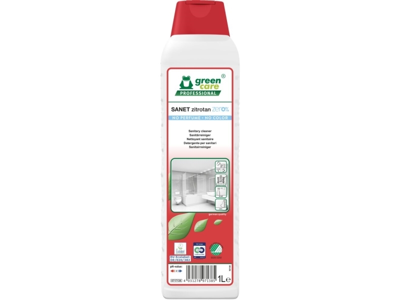 Sanitetsrengøring, Green Care Professional Sanet Zitrotan Zero%, 1 L, Sur/Kalkhæmmende - (10 Stk.)