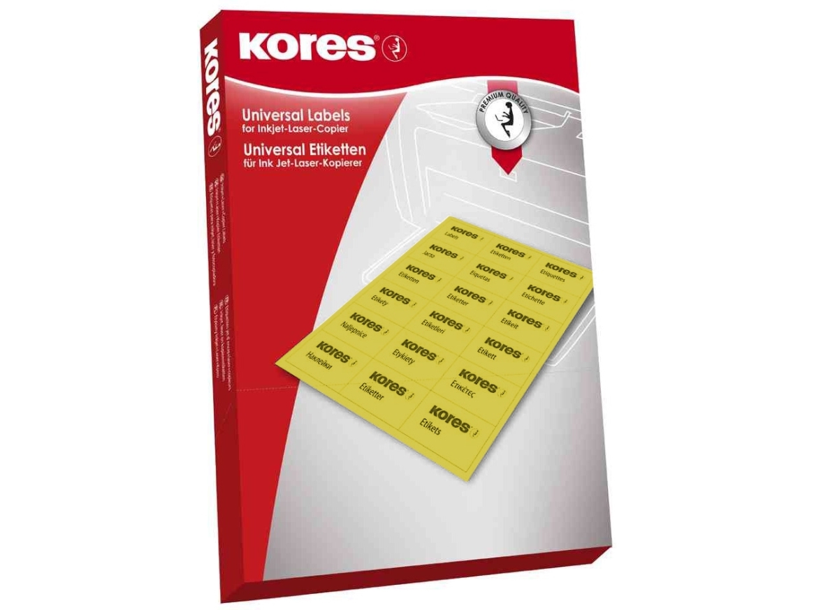Kores Universaletiketter, 210,0 X 148,0 Mm, Uden Margen, Gul Til Inkjet-, Laserprintere Og Kopimaskiner (L210148ge)