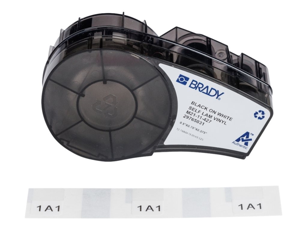 Brady, M21-11-427, Vinyl, Selbstlaminierend, Schwarz Auf Weiß/Transparent, 12.70 X 9.53 (19.05) Mm, Kabeldurchmesser 1.52 - 5.05 Mm, Permanent (150 E