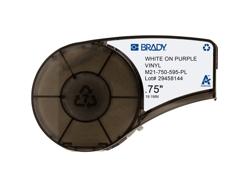 Brady M21-750-595-Pl, Violett, Weiß, Selbstklebendes Druckeretikett, Vinyl, Wärmeübertragung, Acryl, Permanent
