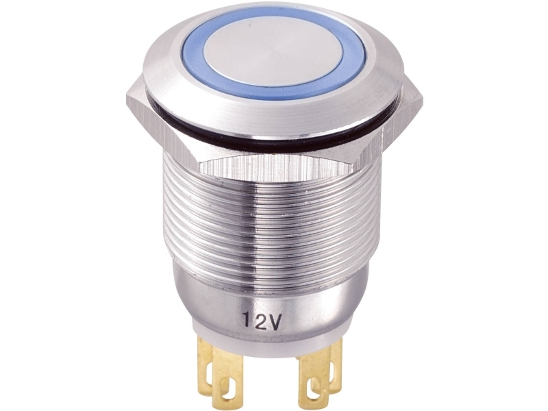 Conrad Las1-Gq-11E/B/12V Vandalismusgeschützter Druckschalter 250 V/Ac 3 A 1 X Aus/Ein, Blau, Edelstahl, Edelstahl, 250 V, 3 A