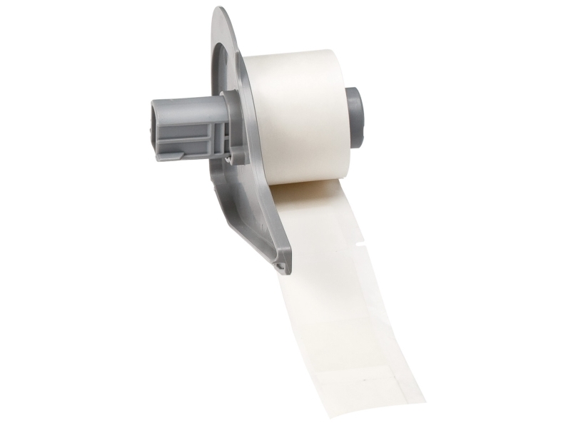 Brady M7-64-427, Weiß, Selbstklebendes Druckeretikett, Gestanztes Etikett, Rolle, Selbstlaminierendes Vinyl, Wärmeübertragung