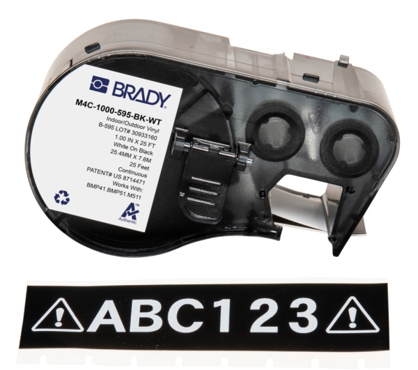 Brady M4c-1000-595-Bk-Wt, Schwarz, Weiß, Selbstklebendes Druckeretikett, Etikettenrolle, Vinyl, Wärmeübertragung, Acryl