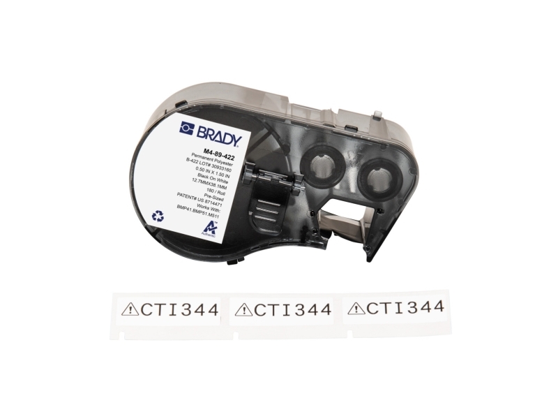 Brady M4-89-422, Sort, Hvid, Selvklæbende printeretiket, Polyester, Termisk overførsel, Akryl, Permanent