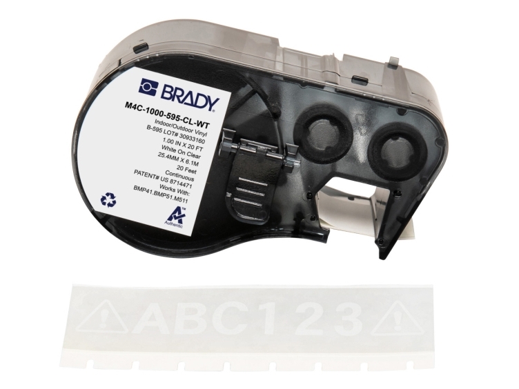 Brady M4c-1000-595-Cl-Wt, Durchscheinend, Weiß, Selbstklebendes Druckeretikett, Etikettenrolle, Vinyl, Wärmeübertragung, Acryl
