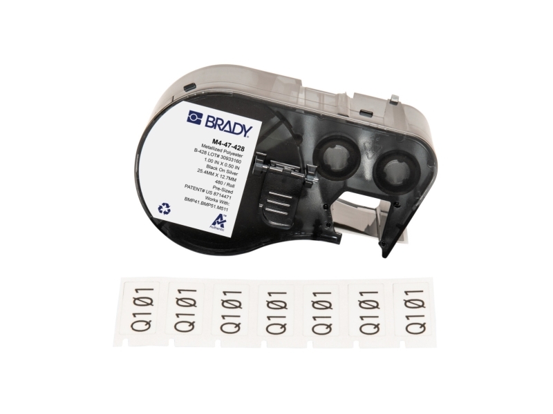 Brady M4-47-428, Svart, Vit, Självhäftande skrivaretikett, Metalliserad polyester, Termal transfer, Akryl, Permanent | Skrivare - Skrivarpapper | GameStuff