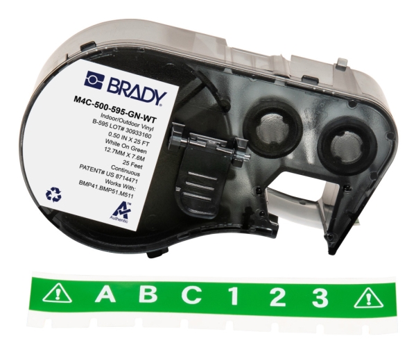 Brady M4C-500-595-GN-WT, Grøn, Hvid, Selvklæbende printeretiket, Kontinuerlig etiket, Vinyl, Termisk overførsel, Akryl