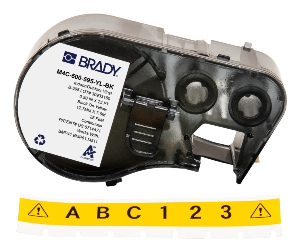 Brady M4C-500-595-YL-BK, musta, Keltainen, Itse kiinnittyvä tulostintarra, Merkintänauha, Vinyyli, Lämpösiirto, Akryyli