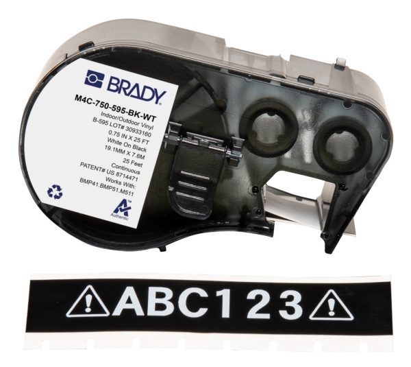 Brady M4C-750-595-BK-WT, musta, Valkoinen, Itse kiinnittyvä tulostintarra, Merkintänauha, Vinyyli, Lämpösiirto, Akryyli
